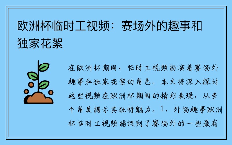 欧洲杯临时工视频：赛场外的趣事和独家花絮